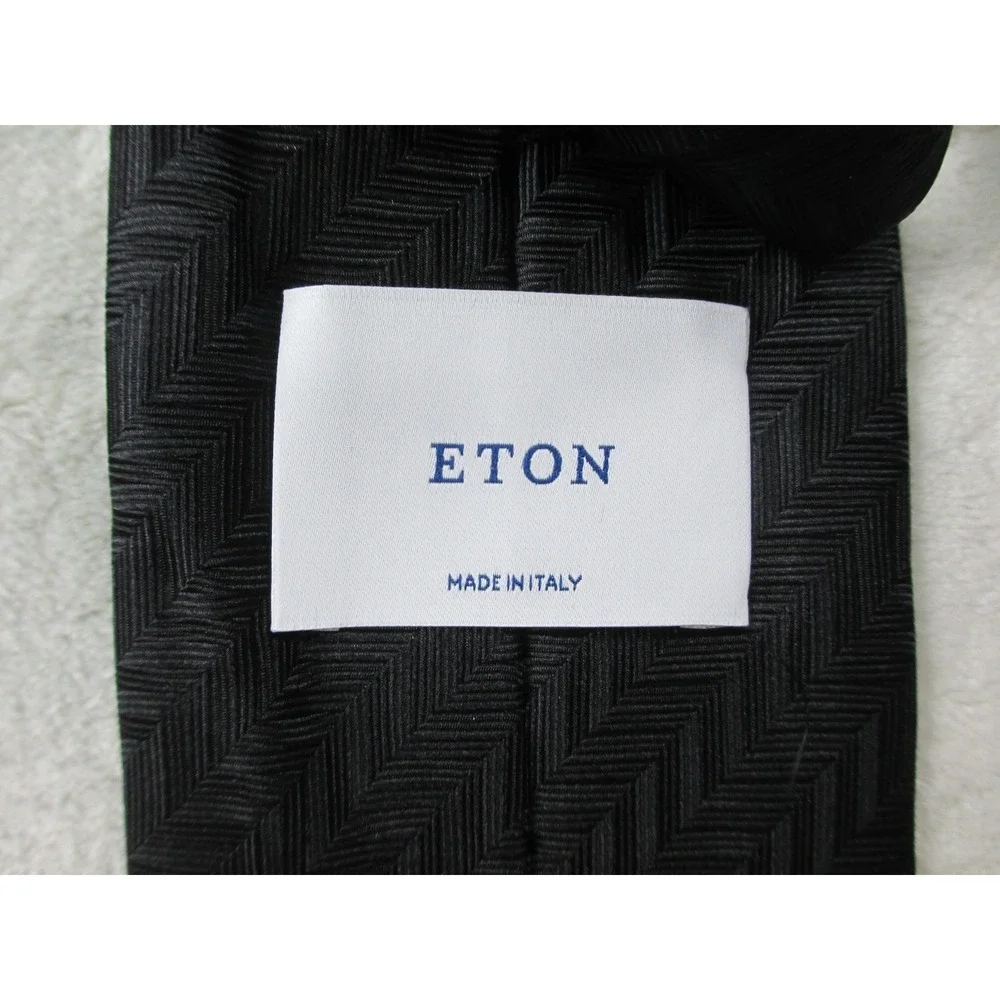 NEW ETON Neck Tie Mens Black Chevron Silk Made In Italy Casual 07